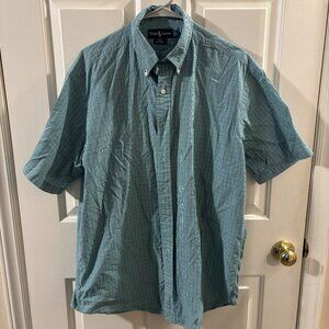 Ralph Lauren Men's Blake Green Check Pattern Short Sleeve Button-Down Shirt ~ LG